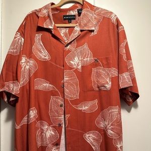 Baracuta Nature Pattern Camp Collar Hawaiian Silk Shirt 2XL